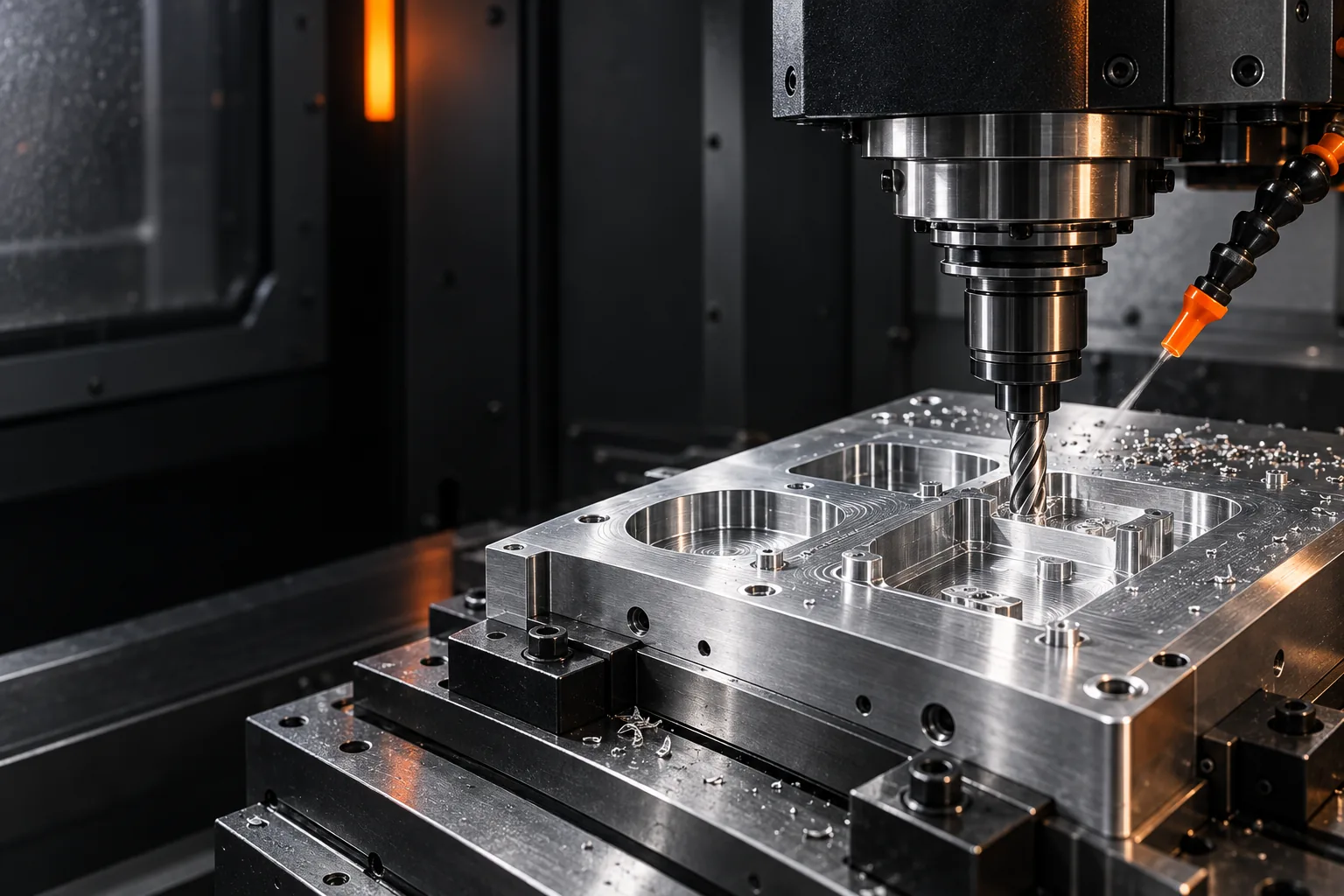 CNC 精密加工客製模具的工作現場示意